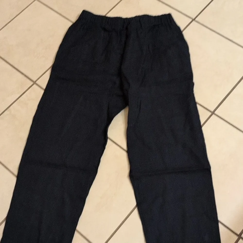 NWOT Quince 100% European Linen Pants Deep Navy Blue Stretchy Waist Size L